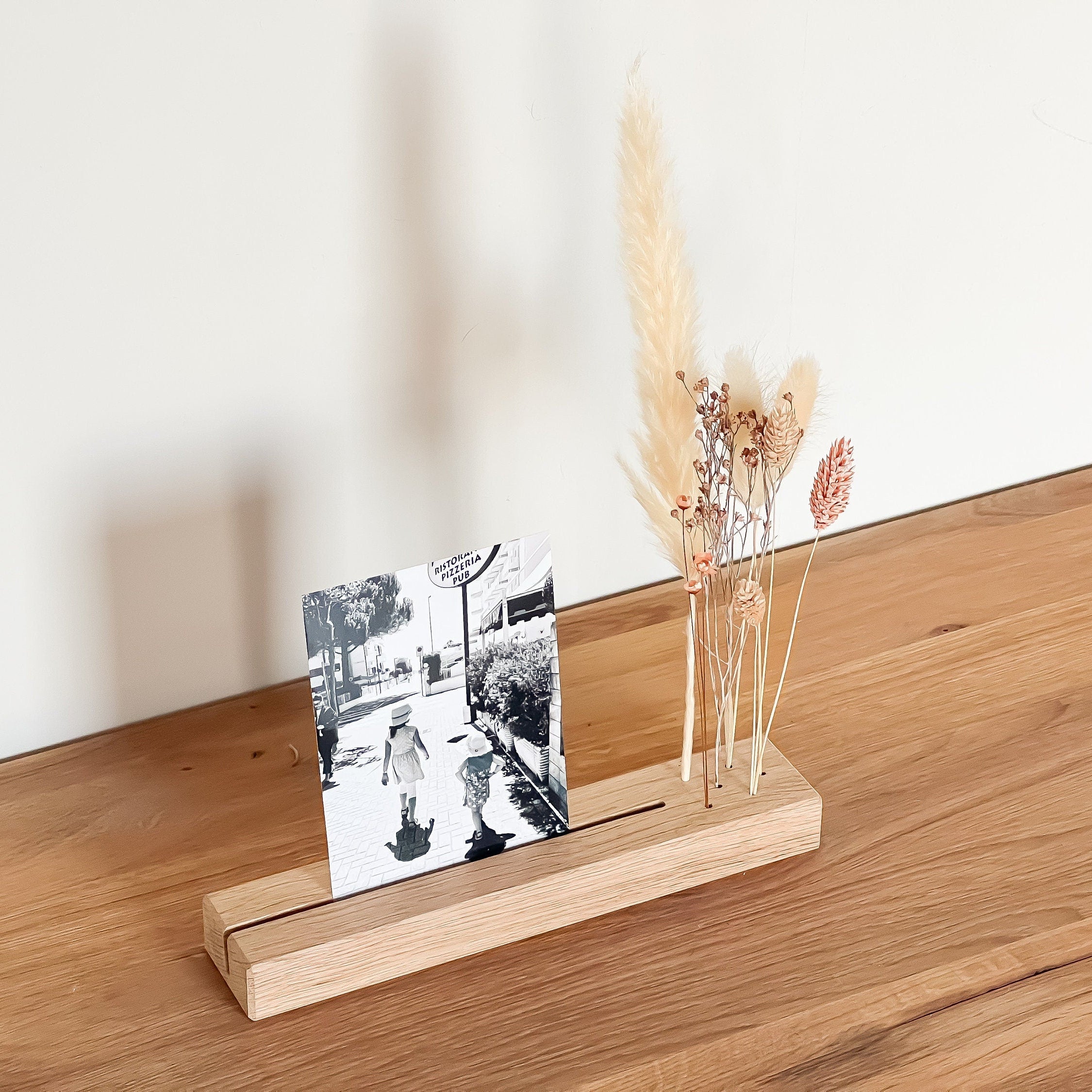 FlowerBar® Memories "Fata Morgana" Trockenblumen Flowergram & edle Eiche, Holz Arrangement, getrocknete Blumen, haltbar