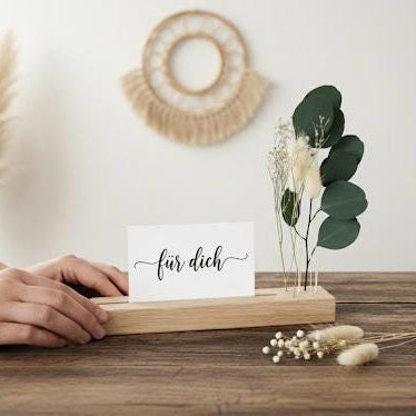 FlowerBar® Memories "Fernweh" Trockenblumen Flowergram & edle Eiche, Holz Arrangement, getrocknete Blumen, haltbar, Fotohalter