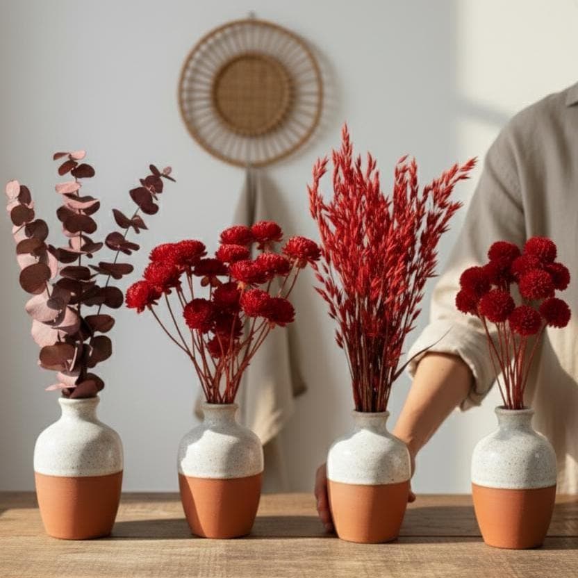 Trockenblumen rot | Achillea, Schleierkraut, Phalaris, Eukalyptus, Weizen | Deko, FlowerBar, Hochzeit & DIY