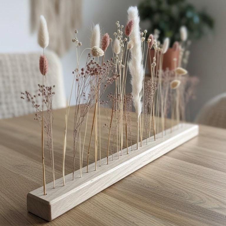FlowerBar®"Fata Morgana" Boho Trockenblumen Arrangement auf Holz, getrocknete Blumen, haltbar, Geschenkidee, DIY Dekoration