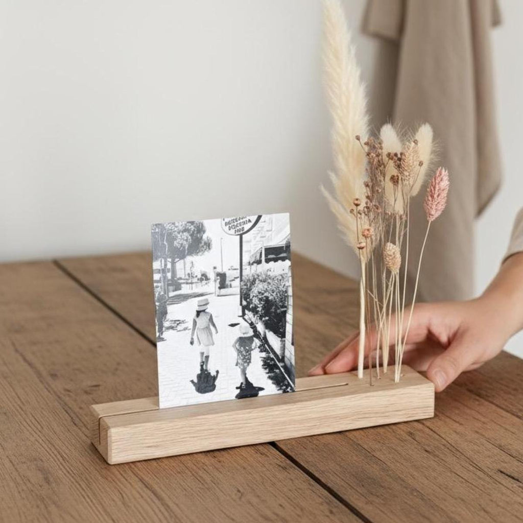 FlowerBar® Memories "Fata Morgana" Trockenblumen Flowergram & edle Eiche, Holz Arrangement, getrocknete Blumen, haltbar