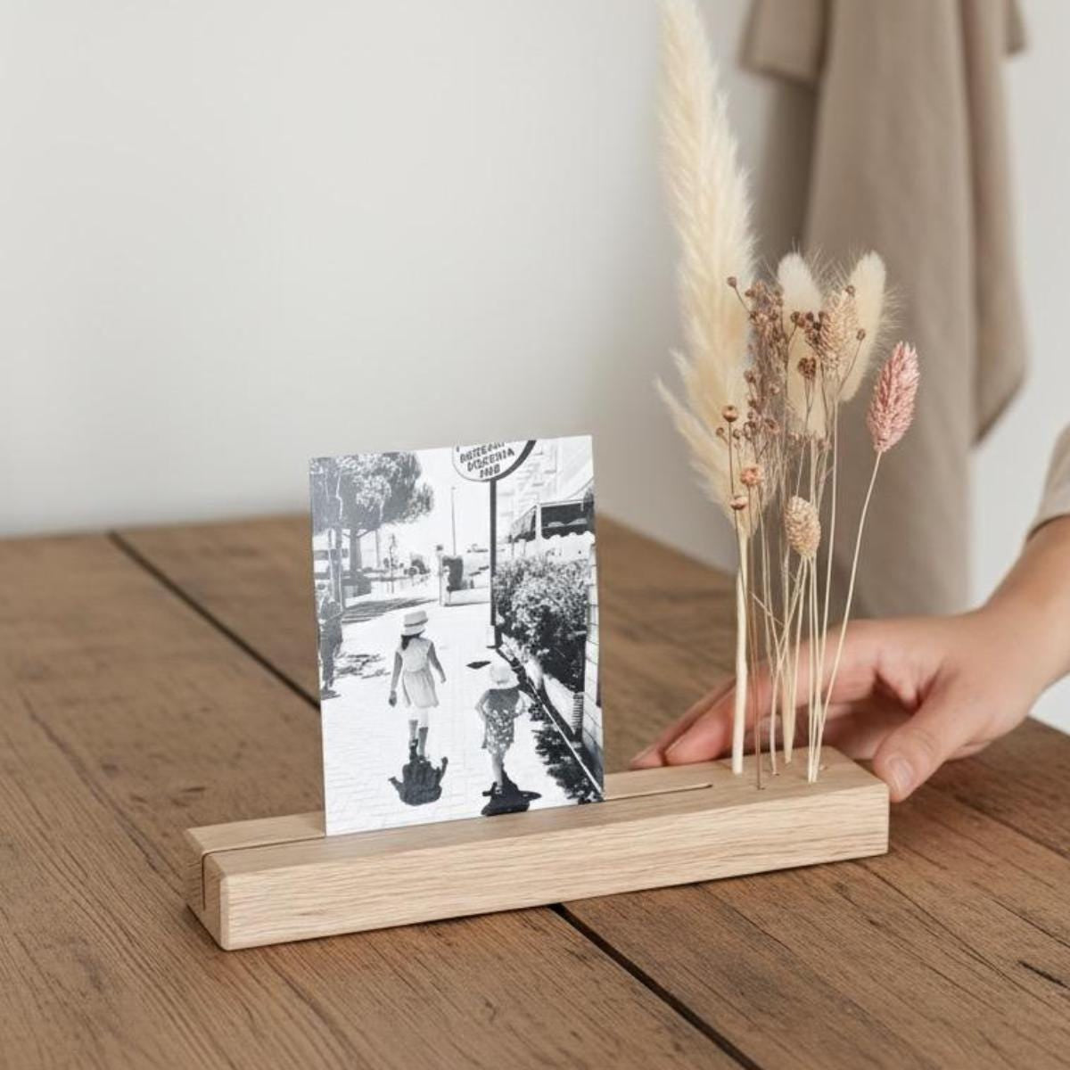 FlowerBar® Memories "Fata Morgana" Trockenblumen Flowergram & edle Eiche, Holz Arrangement, getrocknete Blumen, haltbar