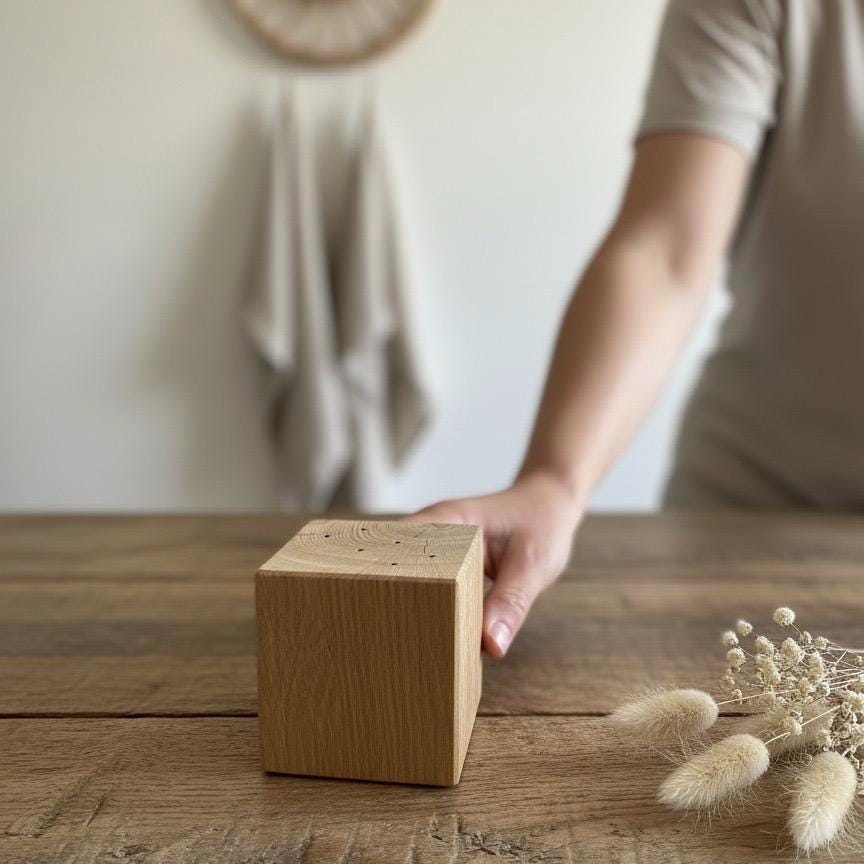 FlowerBar® Cube zum Selbstgestalten – DIY Trockenblumen Holzblock aus Eiche ohne Blumen