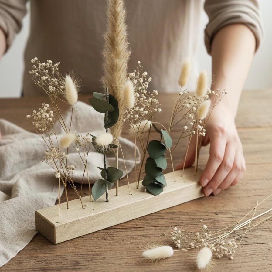 FlowerBar® "Fernweh" Trockenblumen Flowergram & edle Eiche, Holz Arrangement, getrocknete Blumen, haltbar