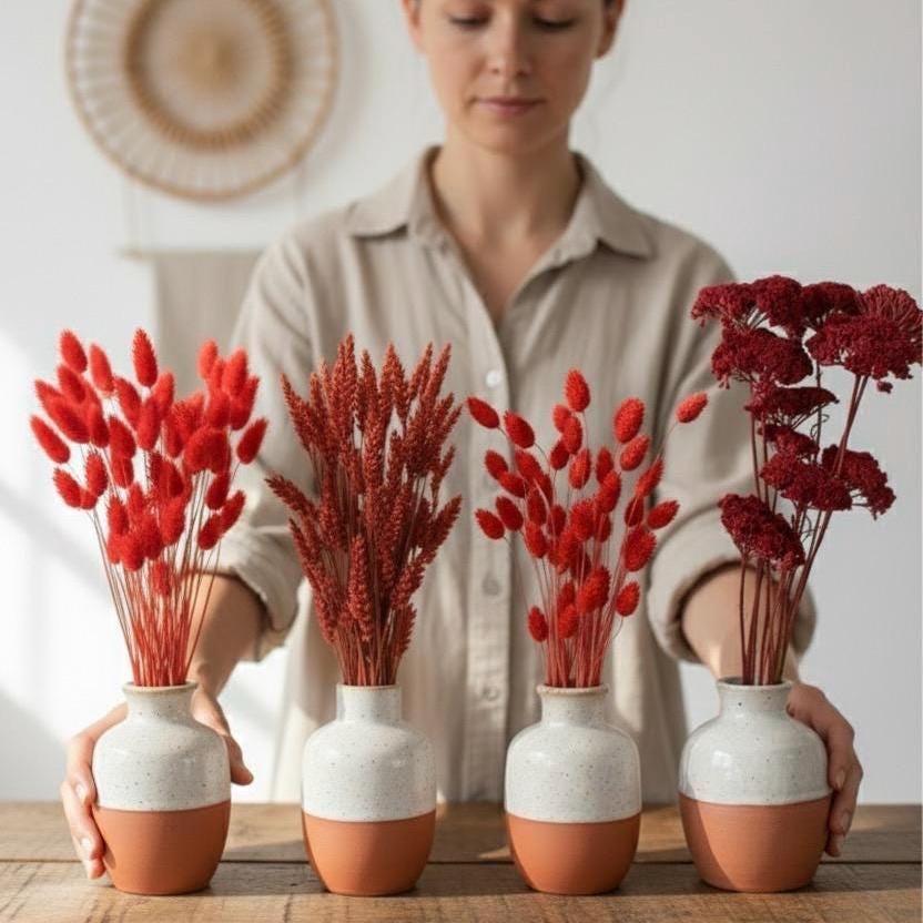 Trockenblumen rot | Achillea, Schleierkraut, Phalaris, Eukalyptus, Weizen | Deko, FlowerBar, Hochzeit & DIY